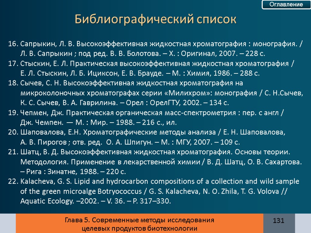 Глава 5. Современные методы исследования целевых продуктов биотехнологии 16. Сапрыкин, Л. В. Высокоэффективная жидкостная